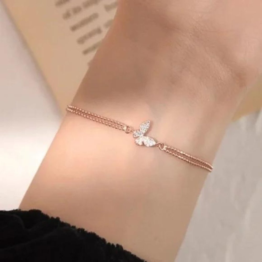 BUTTERFLY 18K ROSE GOLD BRACELET, NICE BRACELET, CUTE BRACELET